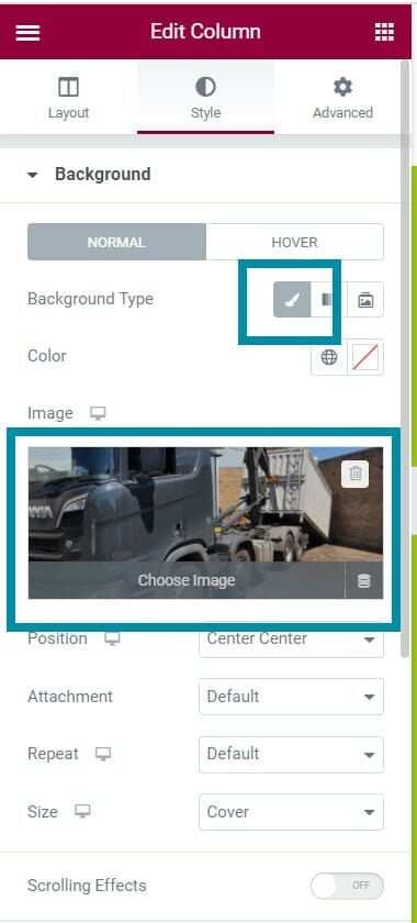 Edit background button and image