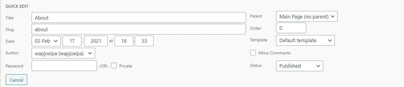Brief about Quick Edit option in wordpress