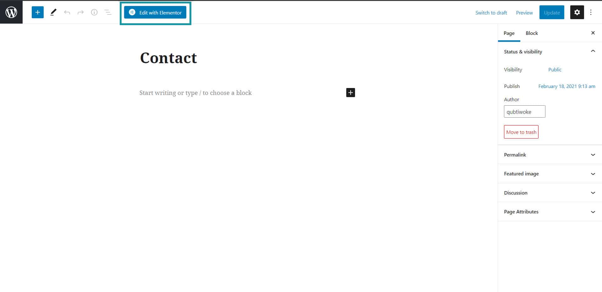 How to find Edit with Elementor option in page