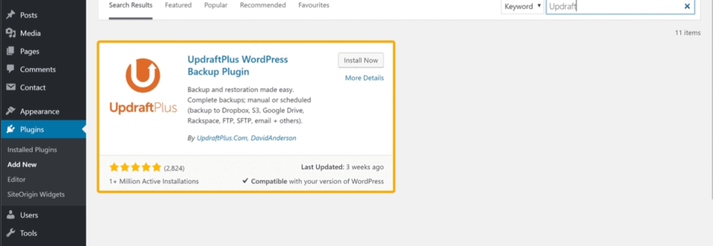 Install Updraftplus