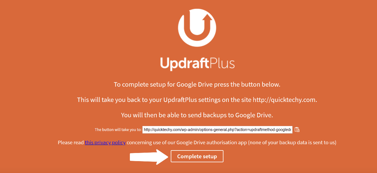 Updraft backup linked to Google Drive