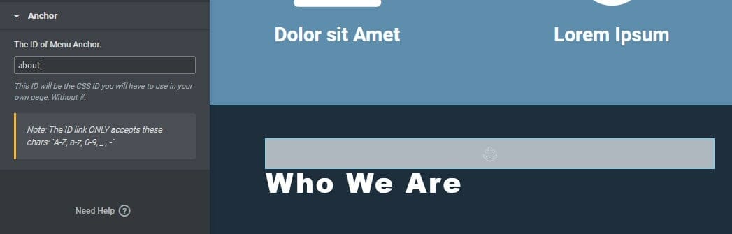 Adding anchor id in menu anchor widget