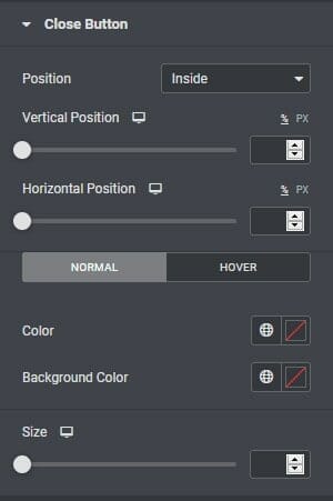 Close button style settings