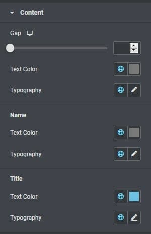 Content options under style tab