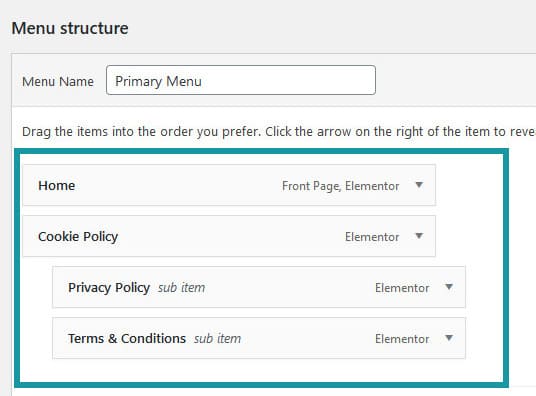 Menu structure in wordpress.
