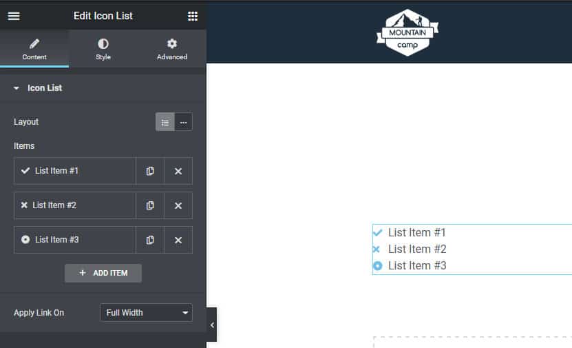 Edit options of icon list widget