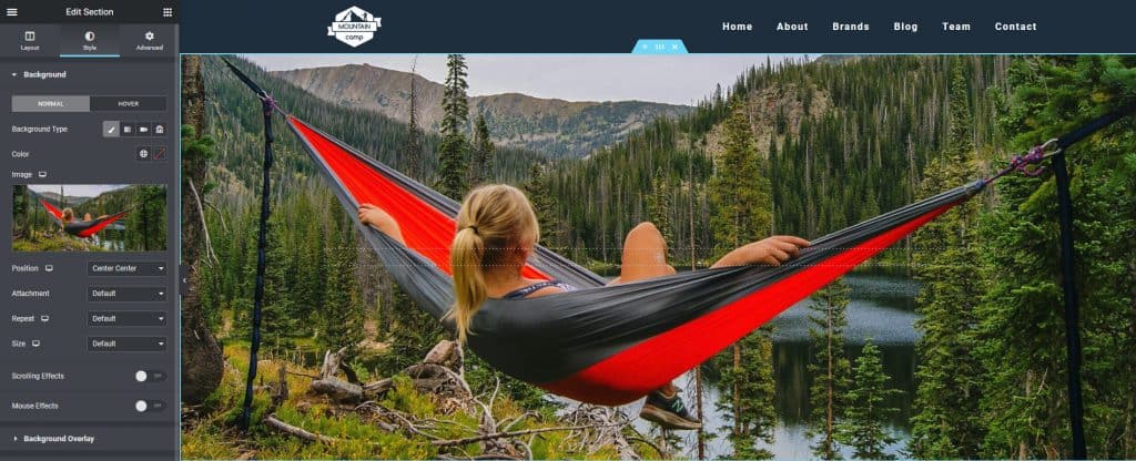 How to add image background in a section