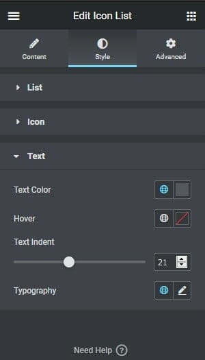 Edit icon list - screenshot.