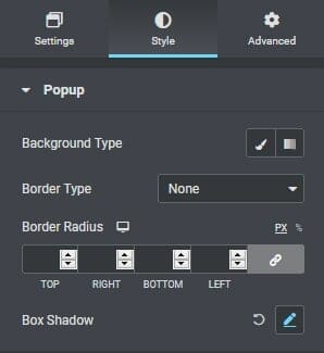 Popup setting under style tab