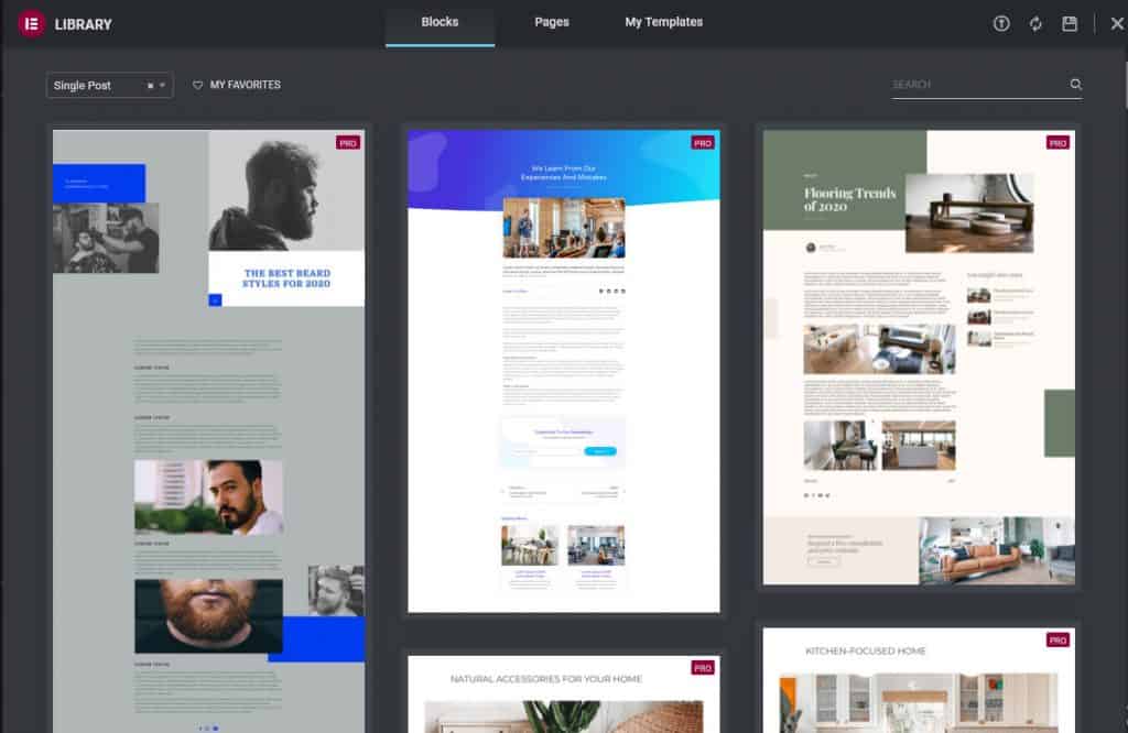Pre made template of Elementor