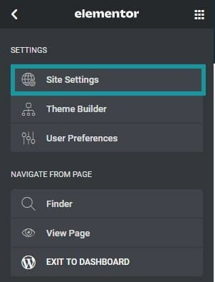 Site setting option under toggle bar