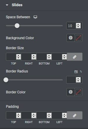 Slides options under style tab