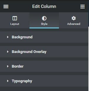 Style options of column