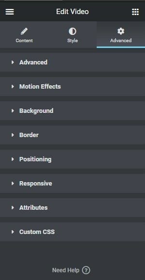 Video Content Advanced Tab