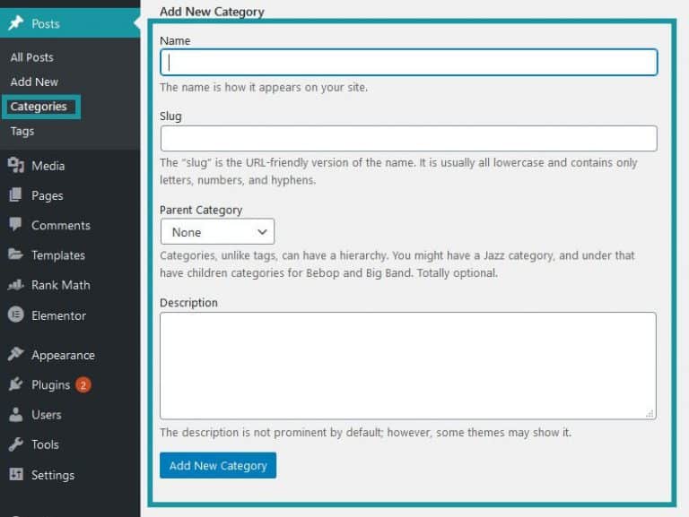 How to add a new category in wordpress.