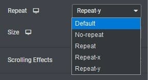 Background repeat options in Elementor
