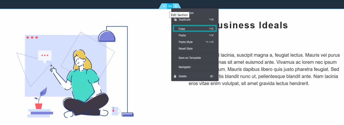 Copy entire section with contents