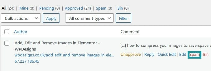 Making any comment as spam