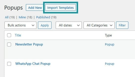 Import templates option