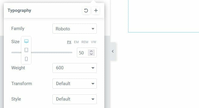 Responsive devices icon beside deifferent options