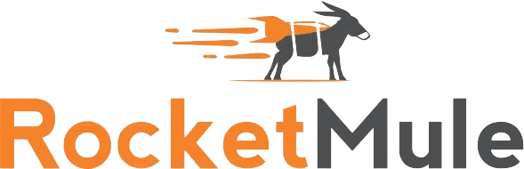 Rocket mule logo on a white background.