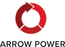 Arrow power logo on a red background.